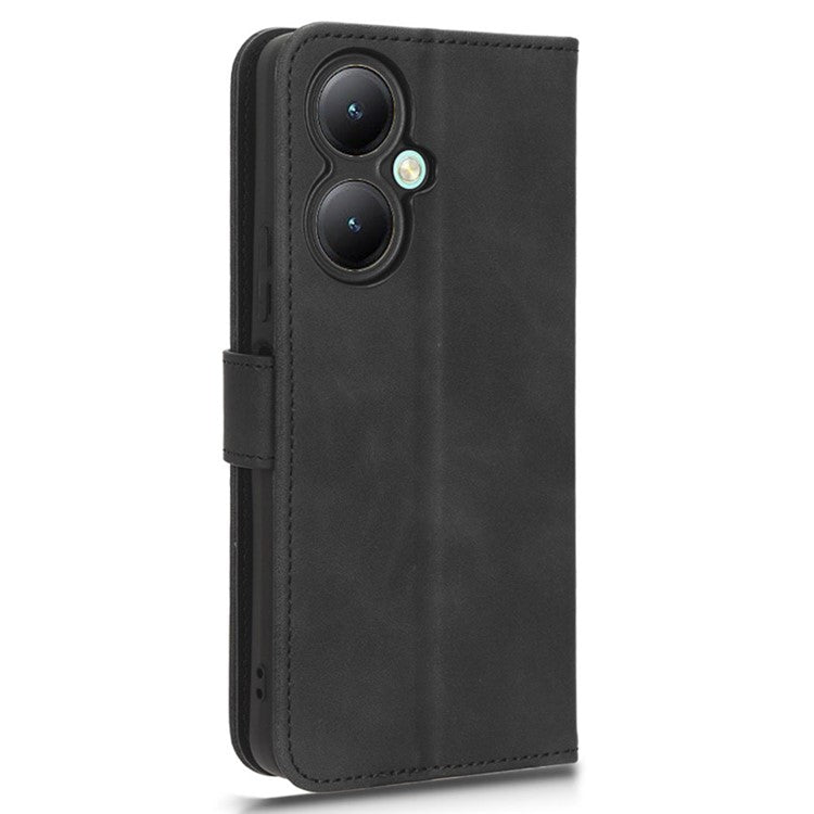 For vivo Y35+ 5G PU Leather Wallet Case Skin-touch Anti-drop Phone Cover with Stand - Black