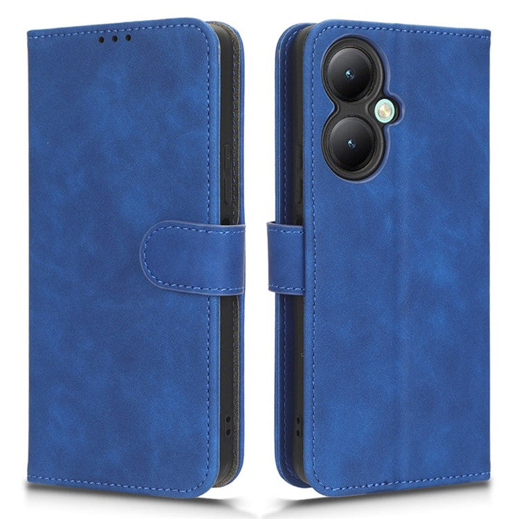 For vivo Y35+ 5G PU Leather Wallet Case Skin-touch Anti-drop Phone Cover with Stand - Blue