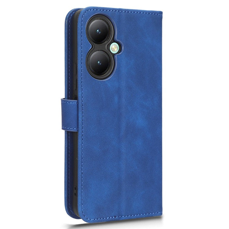 For vivo Y35+ 5G PU Leather Wallet Case Skin-touch Anti-drop Phone Cover with Stand - Blue