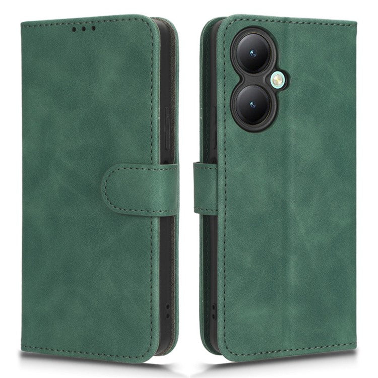 For vivo Y35+ 5G PU Leather Wallet Case Skin-touch Anti-drop Phone Cover with Stand - Green