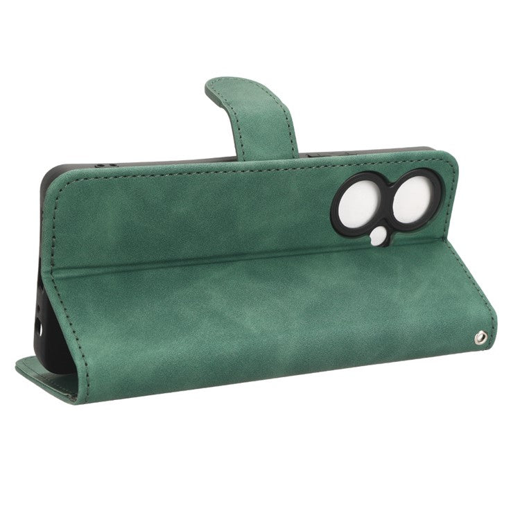 For vivo Y35+ 5G PU Leather Wallet Case Skin-touch Anti-drop Phone Cover with Stand - Green