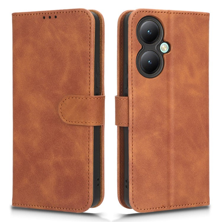 For vivo Y35+ 5G PU Leather Wallet Case Skin-touch Anti-drop Phone Cover with Stand - Brown