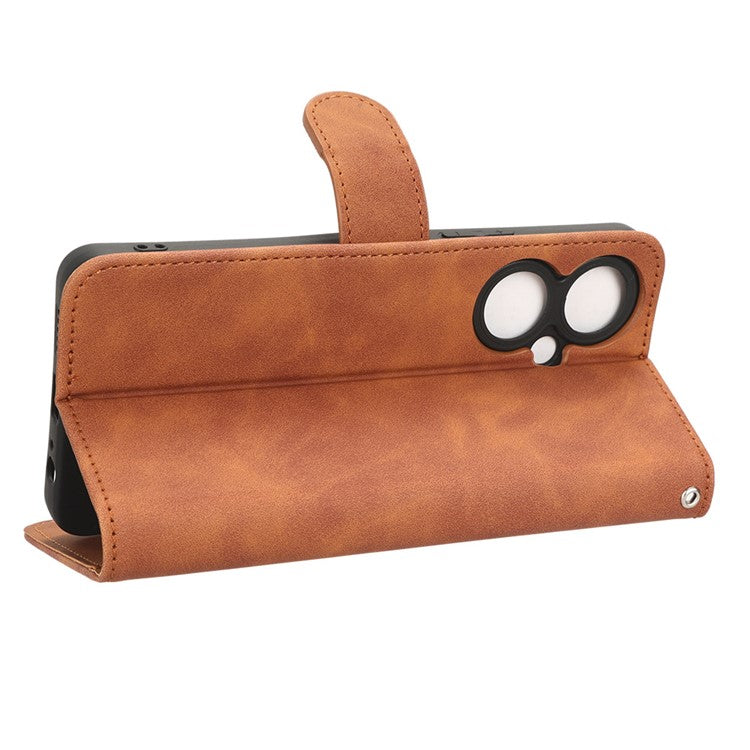 For vivo Y35+ 5G PU Leather Wallet Case Skin-touch Anti-drop Phone Cover with Stand - Brown