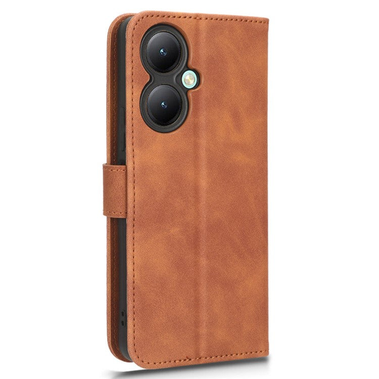 For vivo Y35+ 5G PU Leather Wallet Case Skin-touch Anti-drop Phone Cover with Stand - Brown