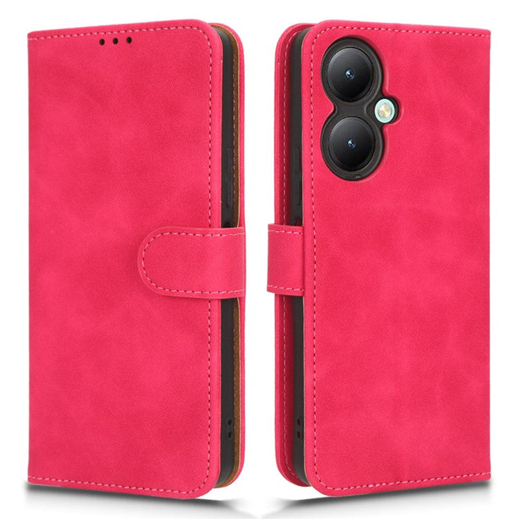 For vivo Y35+ 5G PU Leather Wallet Case Skin-touch Anti-drop Phone Cover with Stand - Rose