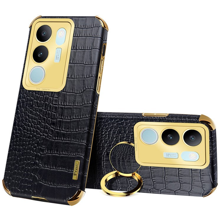 For vivo S17 5G PU Leather Coated TPU Cover Electroplated Crocodile Texture Phone Case with Kickstand - Black