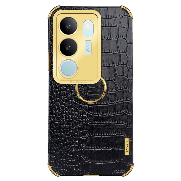 For vivo S17 5G PU Leather Coated TPU Cover Electroplated Crocodile Texture Phone Case with Kickstand - Black