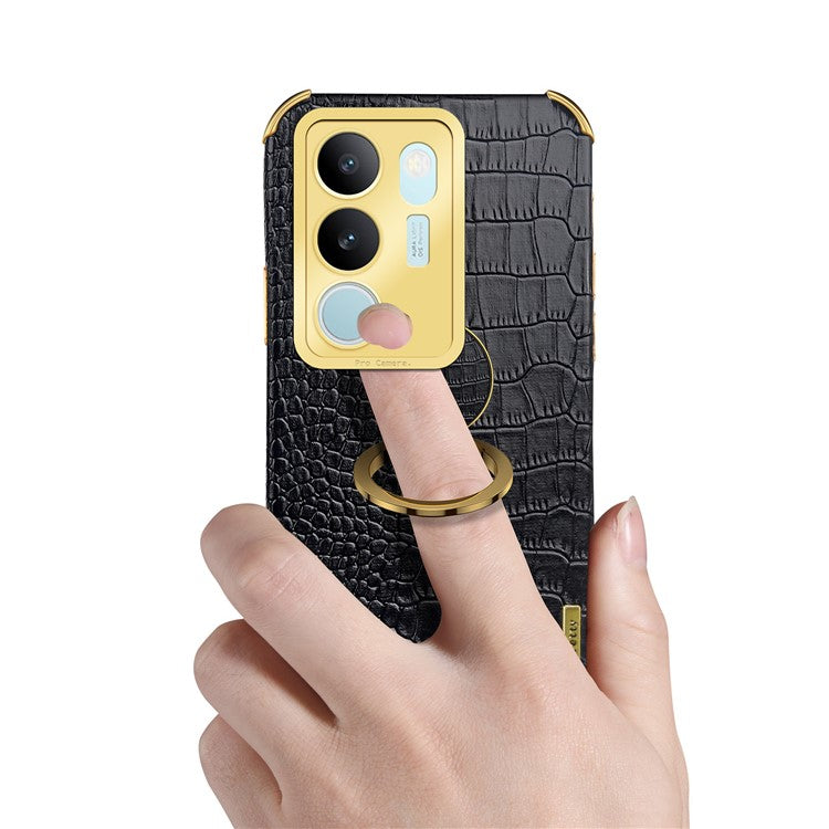 For vivo S17 5G PU Leather Coated TPU Cover Electroplated Crocodile Texture Phone Case with Kickstand - Black