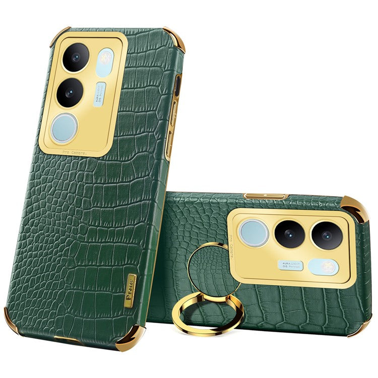 For vivo S17 5G PU Leather Coated TPU Cover Electroplated Crocodile Texture Phone Case with Kickstand - Green