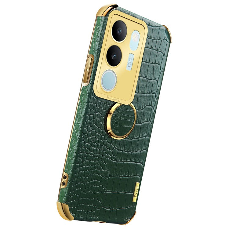 For vivo S17 5G PU Leather Coated TPU Cover Electroplated Crocodile Texture Phone Case with Kickstand - Green