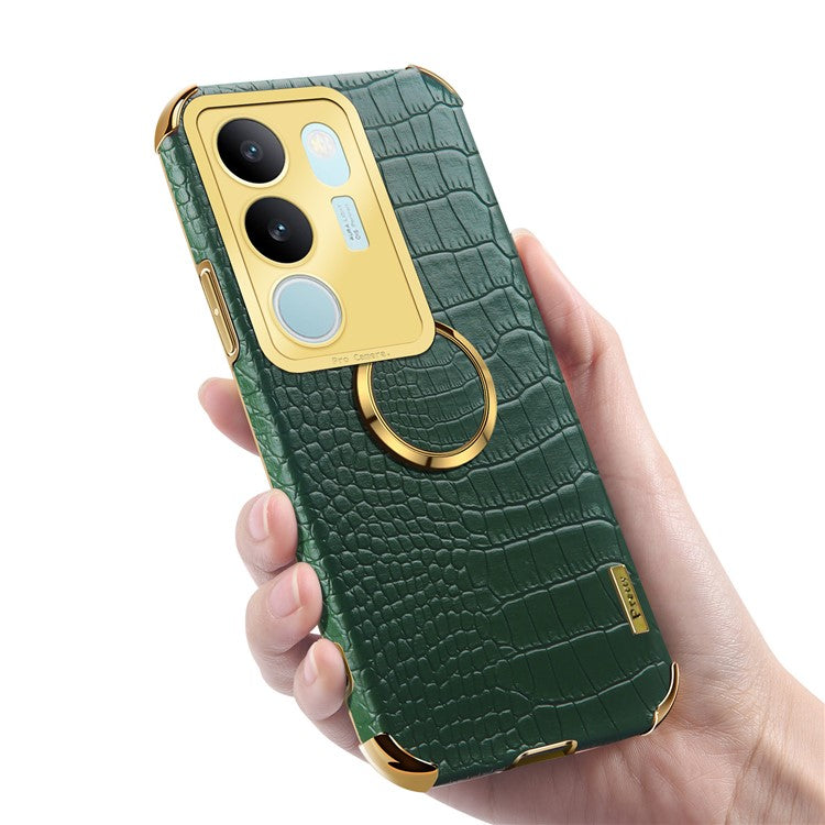 For vivo S17 5G PU Leather Coated TPU Cover Electroplated Crocodile Texture Phone Case with Kickstand - Green