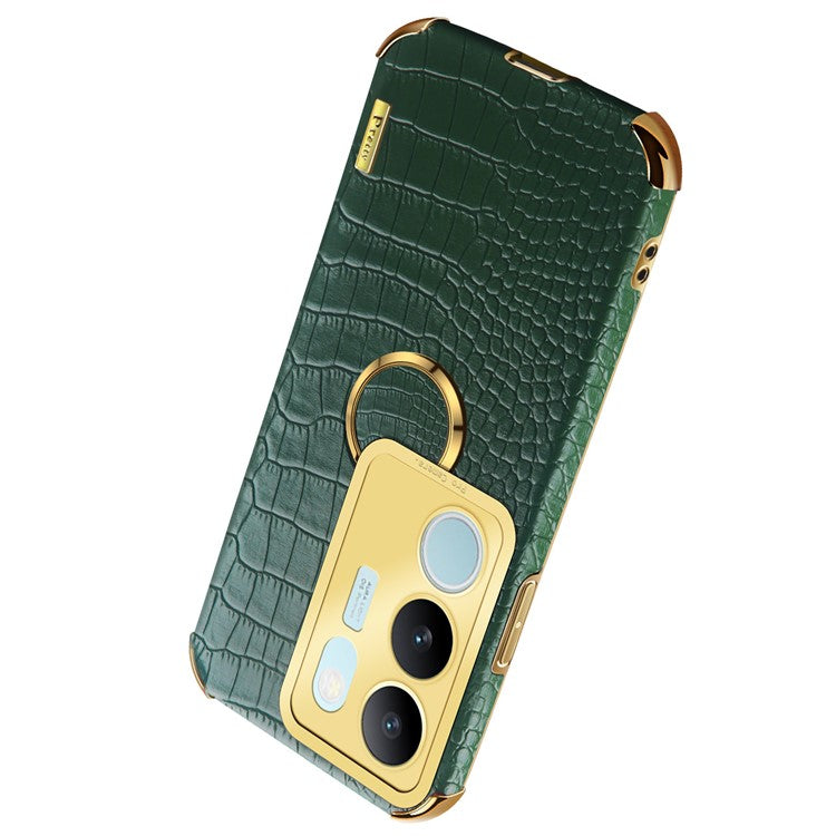 For vivo S17 5G PU Leather Coated TPU Cover Electroplated Crocodile Texture Phone Case with Kickstand - Green