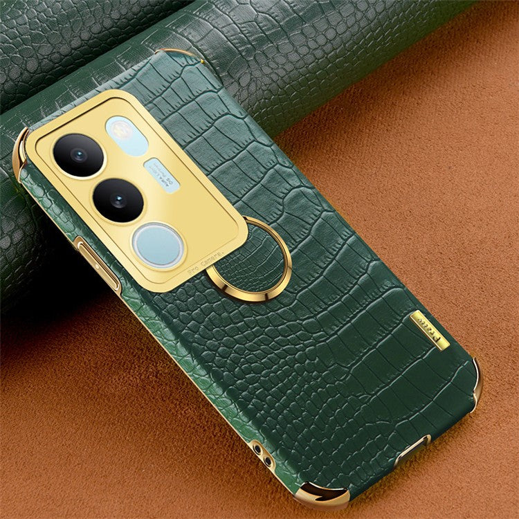 For vivo S17 5G PU Leather Coated TPU Cover Electroplated Crocodile Texture Phone Case with Kickstand - Green