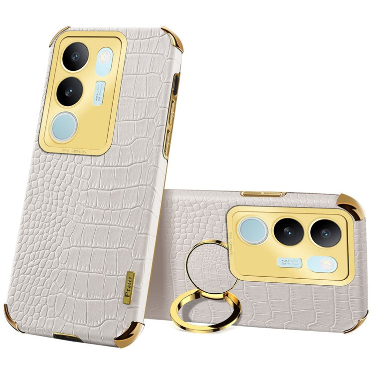 For vivo S17 5G PU Leather Coated TPU Cover Electroplated Crocodile Texture Phone Case with Kickstand - White