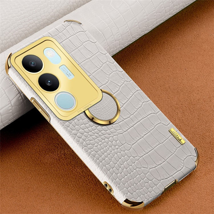 For vivo S17 5G PU Leather Coated TPU Cover Electroplated Crocodile Texture Phone Case with Kickstand - White