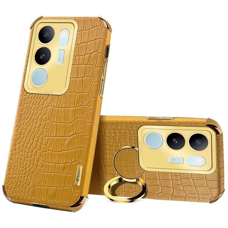 For vivo S17 5G PU Leather Coated TPU Cover Electroplated Crocodile Texture Phone Case with Kickstand - Yellow