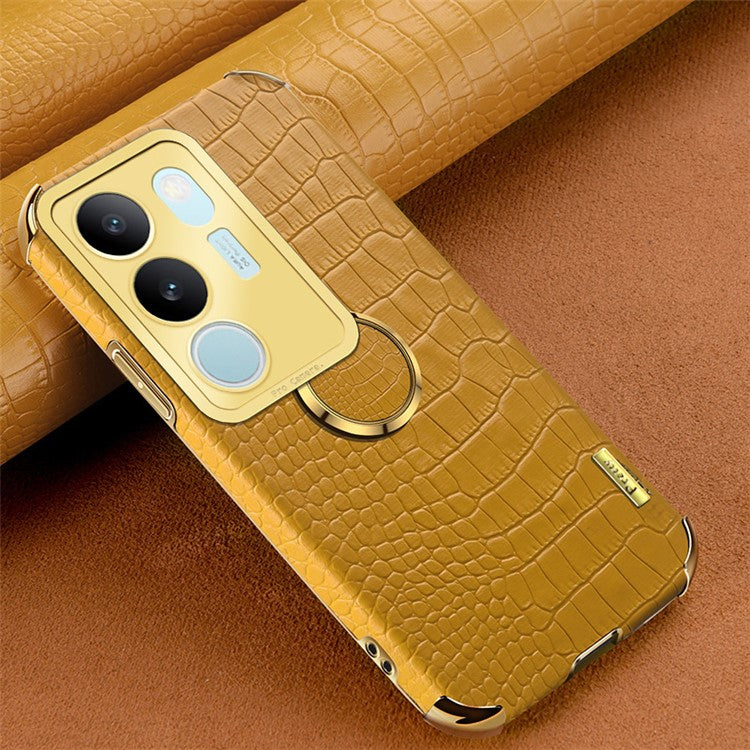 For vivo S17 5G PU Leather Coated TPU Cover Electroplated Crocodile Texture Phone Case with Kickstand - Yellow