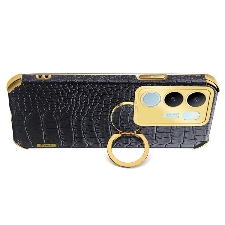 For vivo S17 5G PU Leather Coated TPU Cover Electroplated Crocodile Texture Phone Case with Kickstand - Yellow