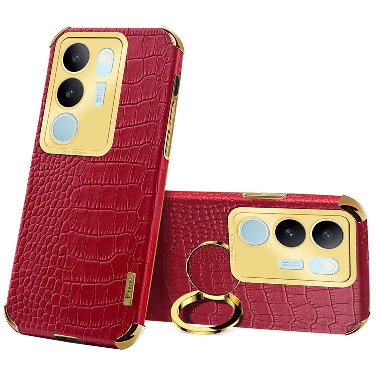 For vivo S17 5G PU Leather Coated TPU Cover Electroplated Crocodile Texture Phone Case with Kickstand - Red