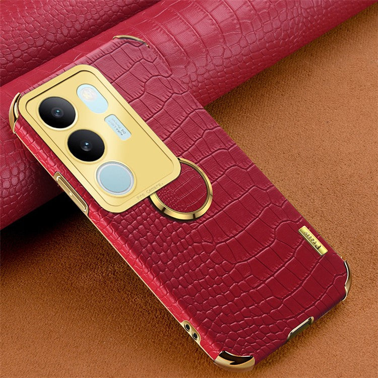 For vivo S17 5G PU Leather Coated TPU Cover Electroplated Crocodile Texture Phone Case with Kickstand - Red