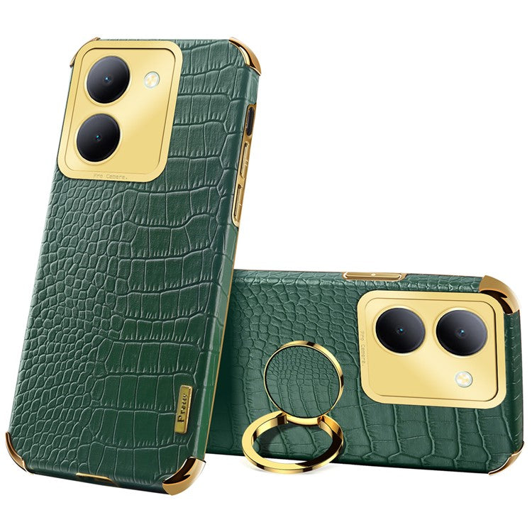 For vivo Y78 5G Electroplated Kickstand Phone Case Crocodile Texture PU Leather Coated TPU Cover - Green