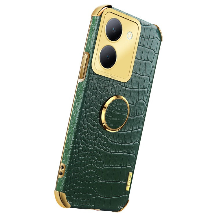 For vivo Y78 5G Electroplated Kickstand Phone Case Crocodile Texture PU Leather Coated TPU Cover - Green