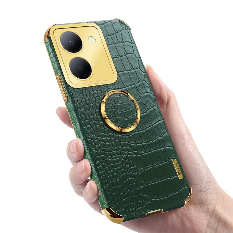 For vivo Y78 5G Electroplated Kickstand Phone Case Crocodile Texture PU Leather Coated TPU Cover - Green