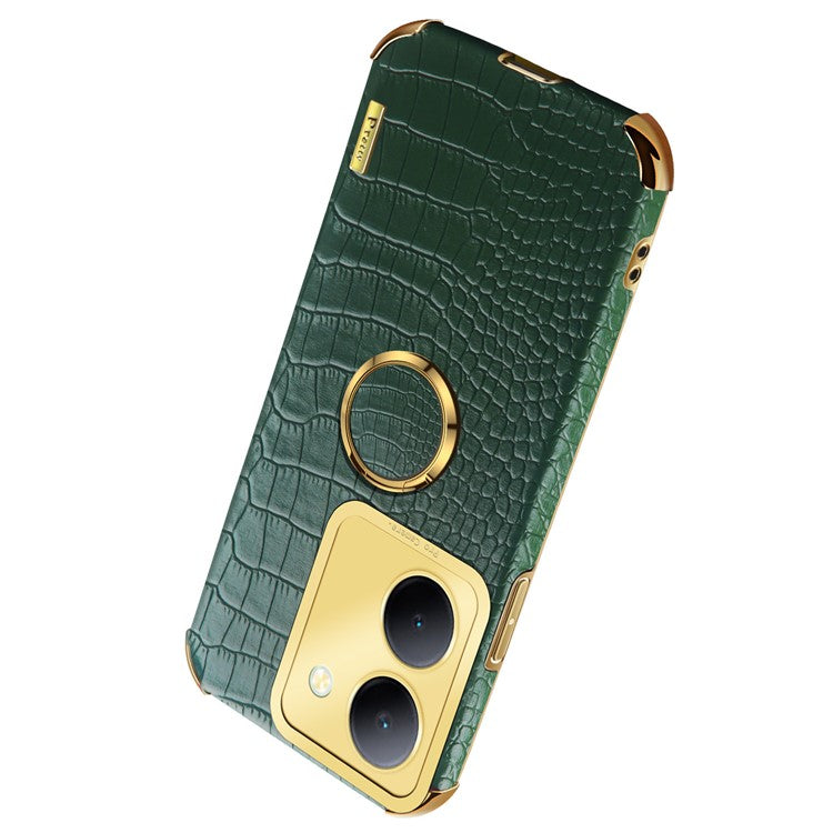 For vivo Y78 5G Electroplated Kickstand Phone Case Crocodile Texture PU Leather Coated TPU Cover - Green