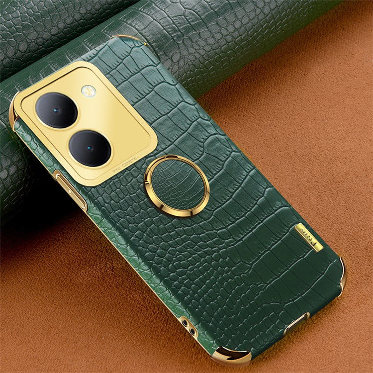 For vivo Y78 5G Electroplated Kickstand Phone Case Crocodile Texture PU Leather Coated TPU Cover - Green