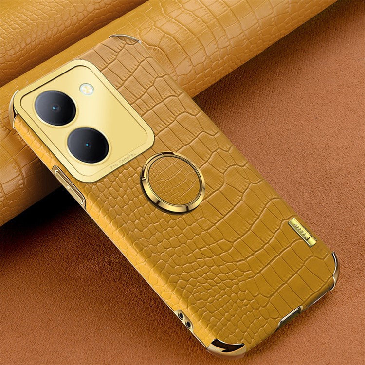 For vivo Y78 5G Electroplated Kickstand Phone Case Crocodile Texture PU Leather Coated TPU Cover - Yellow