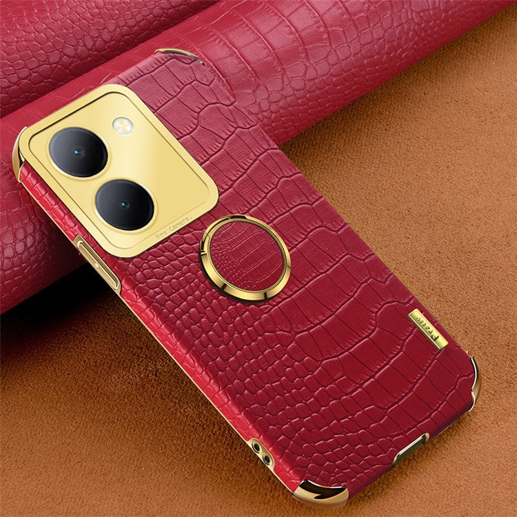 For vivo Y78 5G Electroplated Kickstand Phone Case Crocodile Texture PU Leather Coated TPU Cover - Red