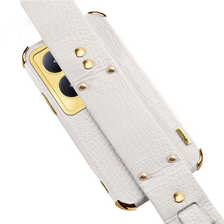 For vivo Y78+ 5G Wristband Kickstand PU Leather Coated TPU Case Electroplating Phone Cover - White