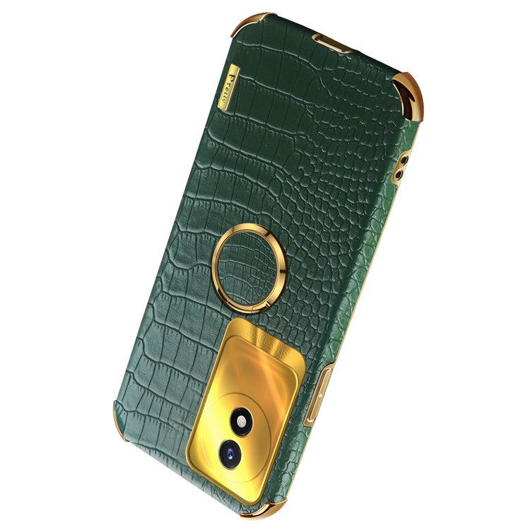 For vivo Y02 4G Leather Coated TPU Phone Case Ring Kickstand 6D Electroplated Back Cover - Green