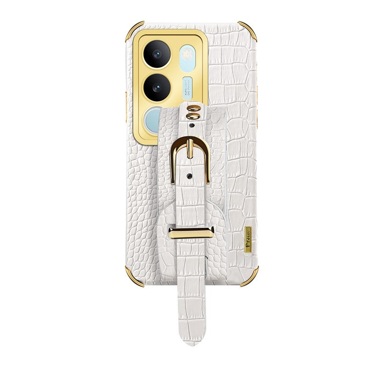 For vivo S17 5G PU Leather Coated TPU Case Wristband Kickstand Electroplating Phone Cover - White