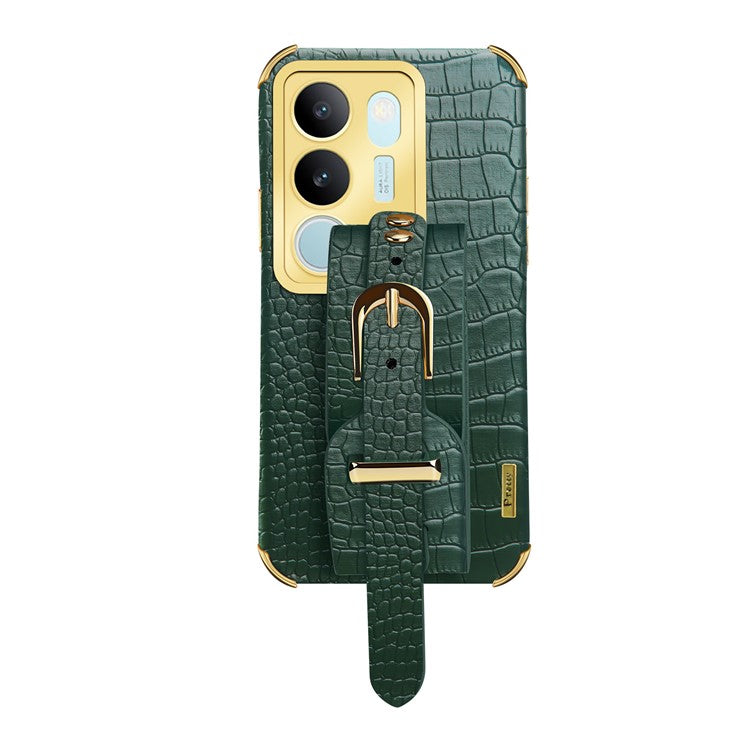 For vivo S17 5G PU Leather Coated TPU Case Wristband Kickstand Electroplating Phone Cover - Green