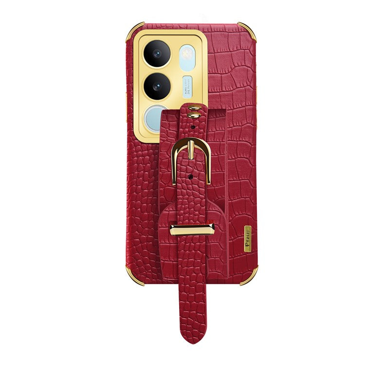 For vivo S17 5G PU Leather Coated TPU Case Wristband Kickstand Electroplating Phone Cover - Red