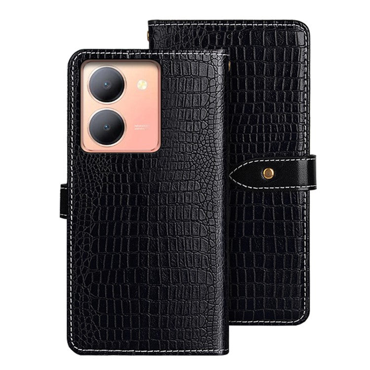 IDEWEI Stand Phone Cover For vivo Y78 5G / Y36 5G , Wallet Leather Phone Case Crocodile Texture Stand Shell - Black