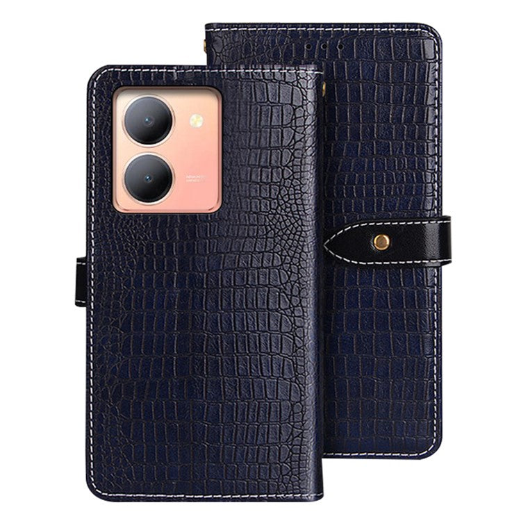 IDEWEI Stand Phone Cover For vivo Y78 5G / Y36 5G , Wallet Leather Phone Case Crocodile Texture Stand Shell - Blue