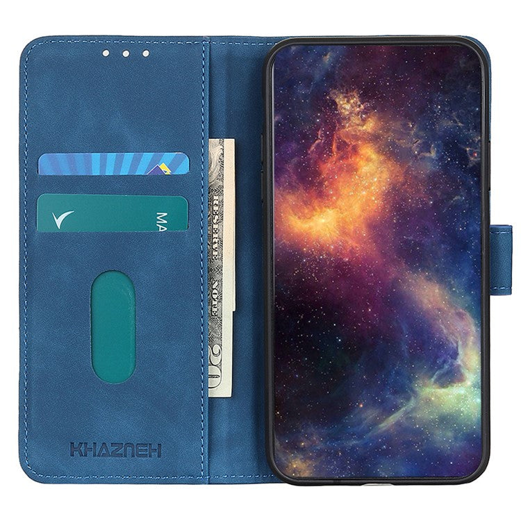 KHAZNEH For vivo Y78 (China) 5G / Y36 5G (Global) Retro Phone Case Magnetic Clasp Wallet Stand PU Leather Cover - Blue