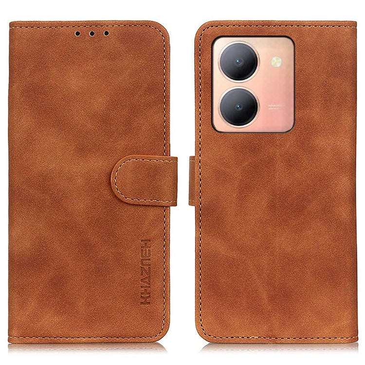 KHAZNEH For vivo Y78 (China) 5G / Y36 5G (Global) Retro Phone Case Magnetic Clasp Wallet Stand PU Leather Cover - Brown