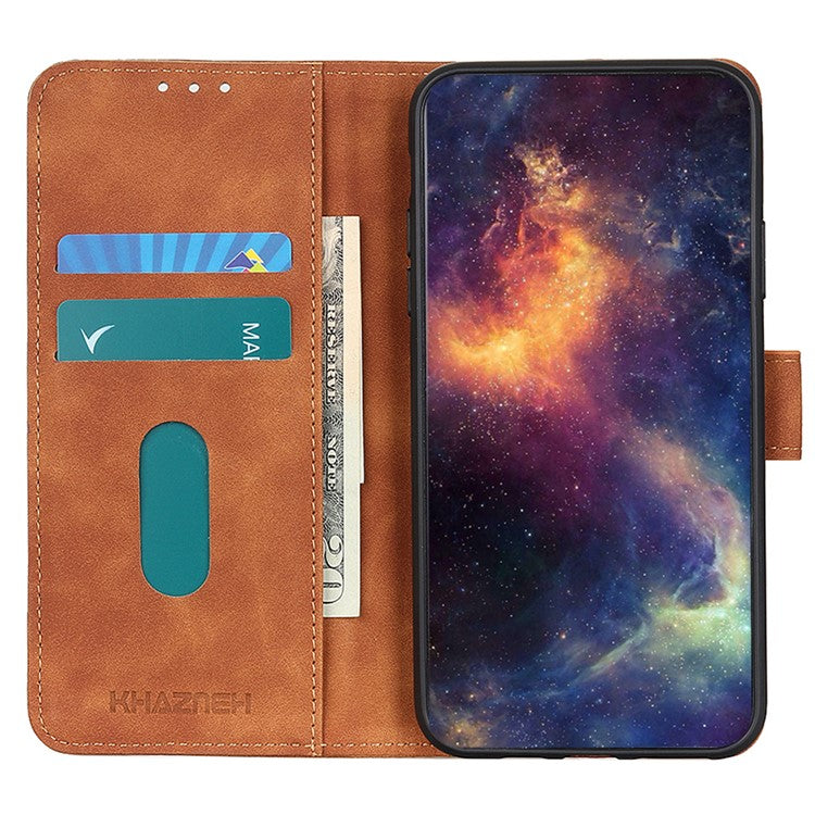 KHAZNEH For vivo Y78 (China) 5G / Y36 5G (Global) Retro Phone Case Magnetic Clasp Wallet Stand PU Leather Cover - Brown