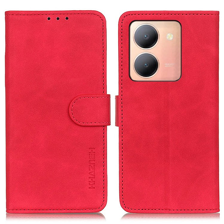 KHAZNEH For vivo Y78 (China) 5G / Y36 5G (Global) Retro Phone Case Magnetic Clasp Wallet Stand PU Leather Cover - Red