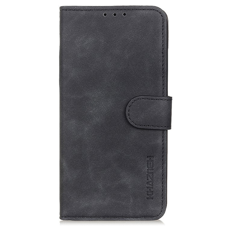 KHAZNEH Phone Case for vivo Y78+ 5G / Y78 5G Retro Magnetic Clasp Wallet Stand PU Leather Cover - Black