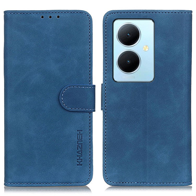 KHAZNEH Phone Case for vivo Y78+ 5G / Y78 5G Retro Magnetic Clasp Wallet Stand PU Leather Cover - Blue