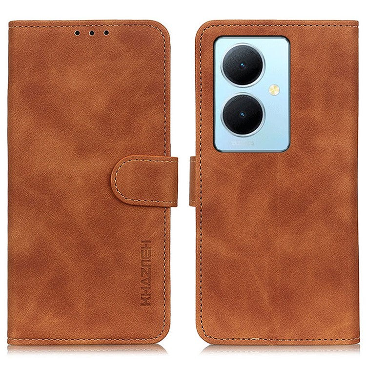 KHAZNEH Phone Case for vivo Y78+ 5G / Y78 5G Retro Magnetic Clasp Wallet Stand PU Leather Cover - Brown