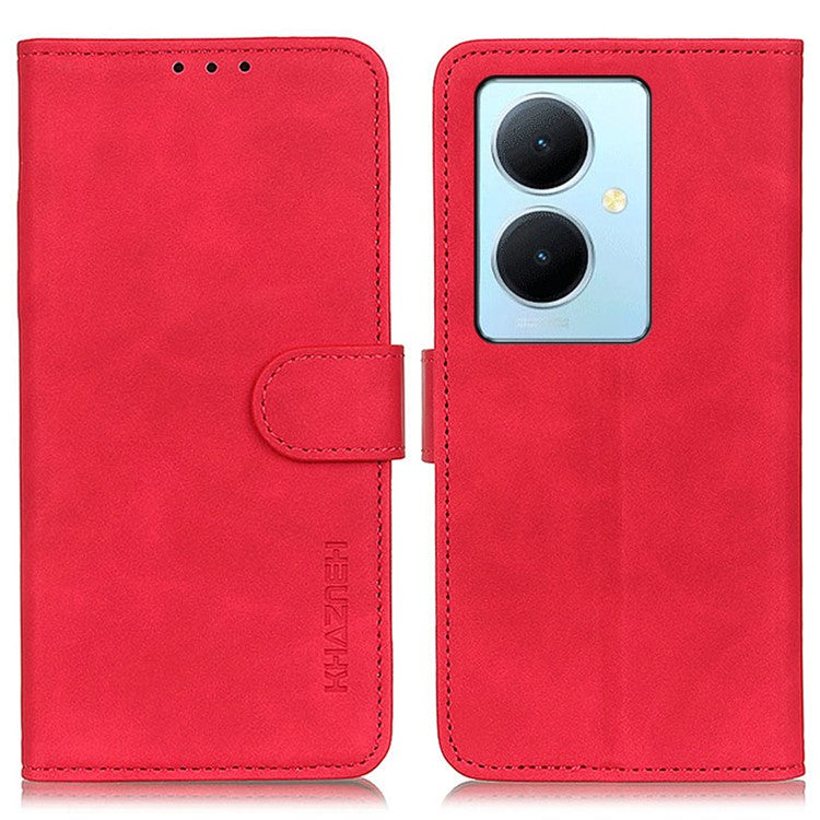 KHAZNEH Phone Case for vivo Y78+ 5G / Y78 5G Retro Magnetic Clasp Wallet Stand PU Leather Cover - Red