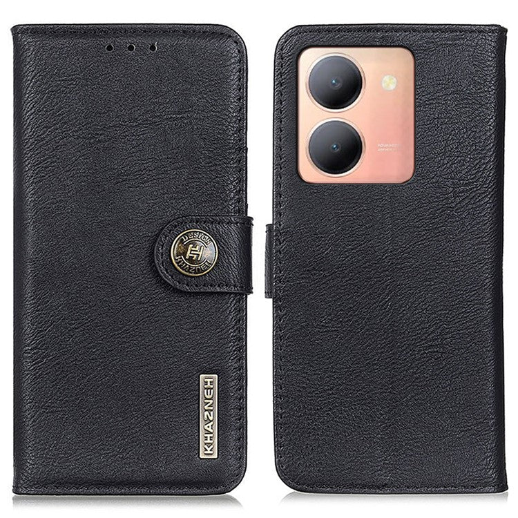 KHAZNEH For vivo Y78 (China) 5G / Y36 5G (Global) Leather Wallet Phone Case Cowhide Texture Drop-proof Stand Shell - Black