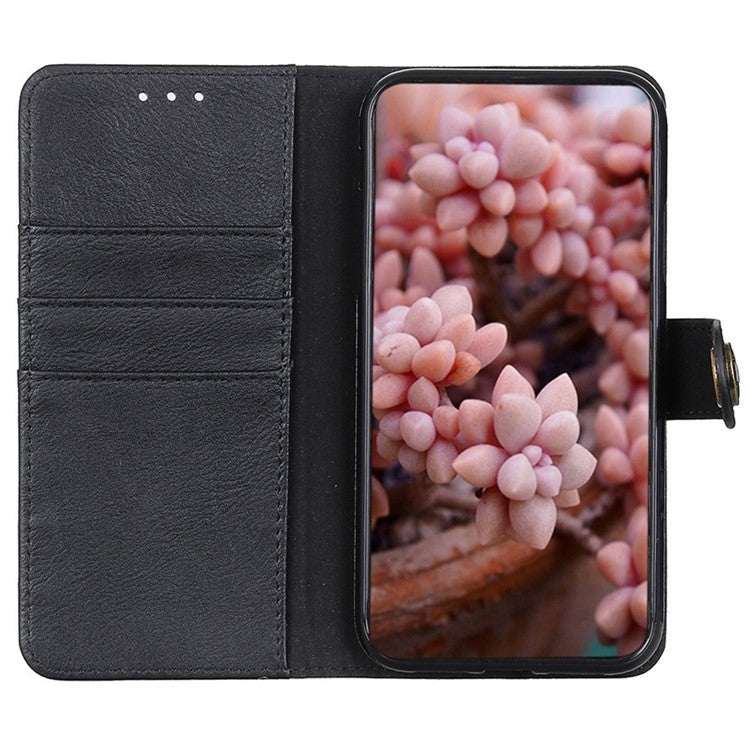 KHAZNEH For vivo Y78 (China) 5G / Y36 5G (Global) Leather Wallet Phone Case Cowhide Texture Drop-proof Stand Shell - Black