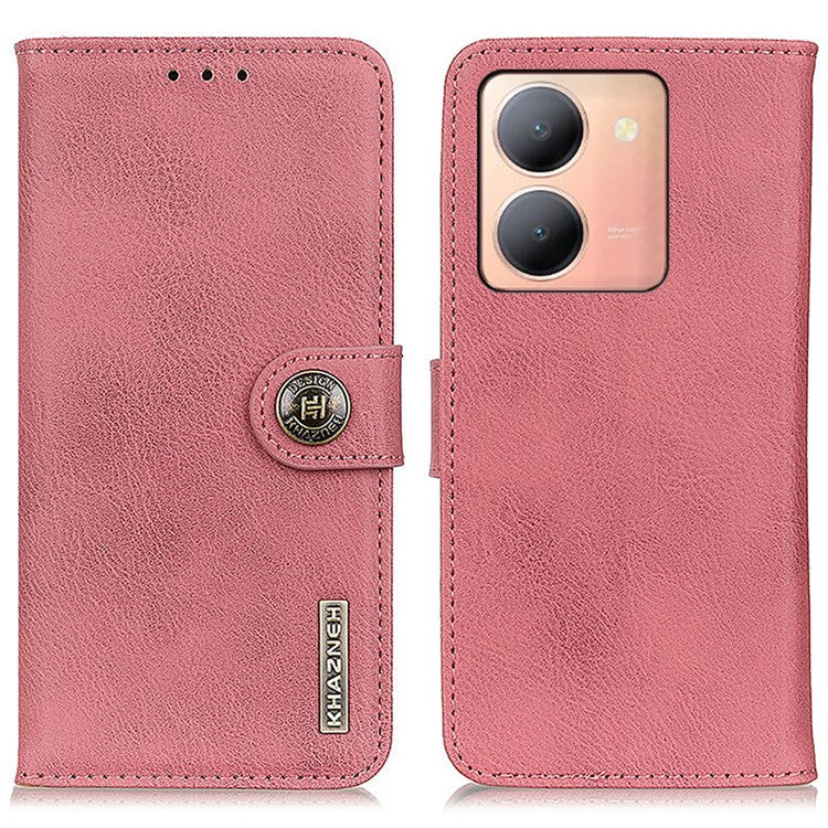 KHAZNEH For vivo Y78 (China) 5G / Y36 5G (Global) Leather Wallet Phone Case Cowhide Texture Drop-proof Stand Shell - Pink