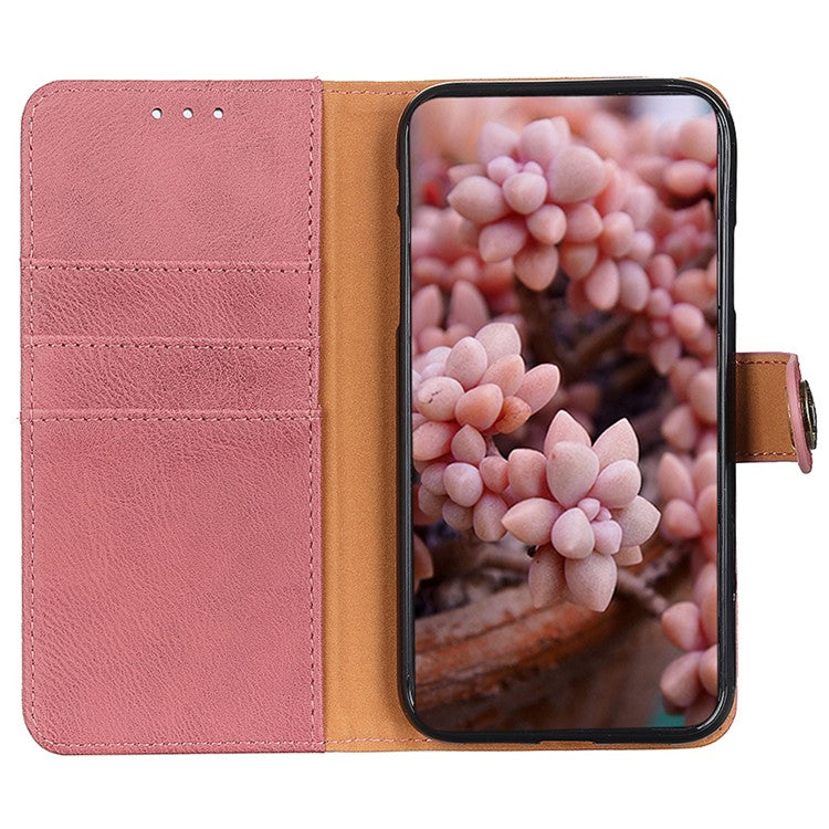 KHAZNEH For vivo Y78 (China) 5G / Y36 5G (Global) Leather Wallet Phone Case Cowhide Texture Drop-proof Stand Shell - Pink